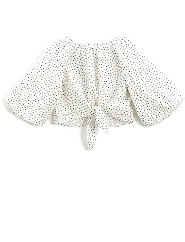 Koton Girls Blouse Oversized Long Puffer Sleeve Round Neck Polka Dot Tie-Front Detail von Koton