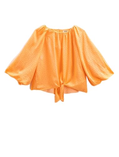 Koton Girls Blouse Oversized Long Puffer Sleeve Round Neck Polka Dot Tie-Front Detail von Koton