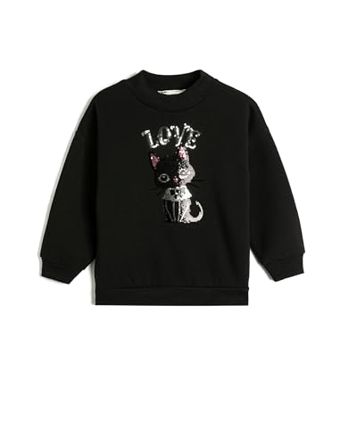Koton Girls Cat Sequined Detail Sweatshirt Brushed Interior Crew Neck von Koton