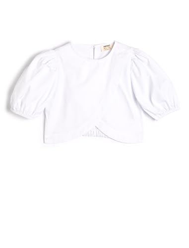 Koton Girls Crop Blouse Asymmetric Cut Back Button Closure Short Puff Sleeve Cotton von Koton