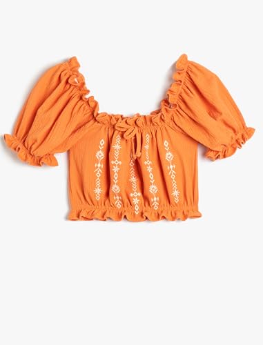 Koton Girls Crop Blouse Ruffle Embroidered Shirred Detail Short Sleeve von Koton