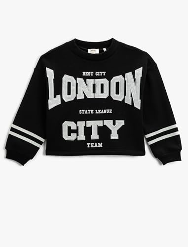 Koton Girls Crop Oversize Sweatshirt Striped Applique Detail Long Sleeve von Koton