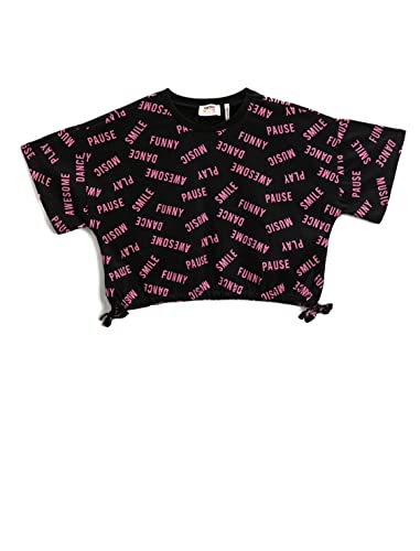 Koton Girls Crop Oversized T-Shirt Printed Side Bowtie Detail Crew Neck von Koton