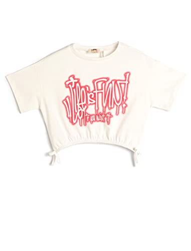 Koton Girls Crop T-Shirt Graffiti Printed Elastic Band at Hem Short Sleeve Cotton von Koton