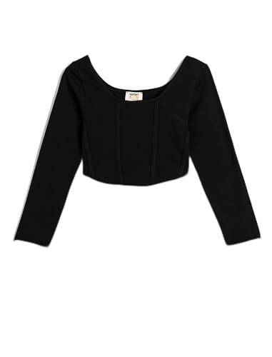 Koton Girls Crop T-Shirt Long Sleeve Round Neck Stitched Detail Cotton von Koton