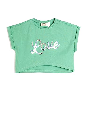 Koton Girls Crop T-Shirt Oversized Short Sleeve Sequined Detail Cotton von Koton