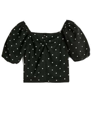 Koton Girls Crop T-Shirt Polka-Dot Short Puff Sleeve Square Neck von Koton