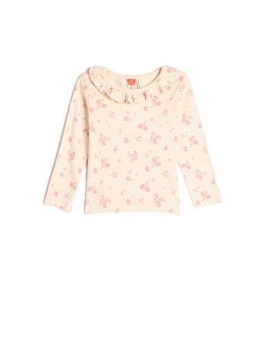 Koton Girls Flower Printed T-Shirt Round Neck Ruffle Detail Cotton Ribbed von Koton