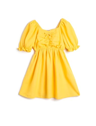 Koton Girls Linen Dress Short Puff Sleeve Front Shirred Square Neck von Koton