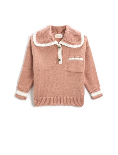 Koton Girls Oversized Knit Sweater Peter Pan Neck Striped Button and Pocket Detail von Koton