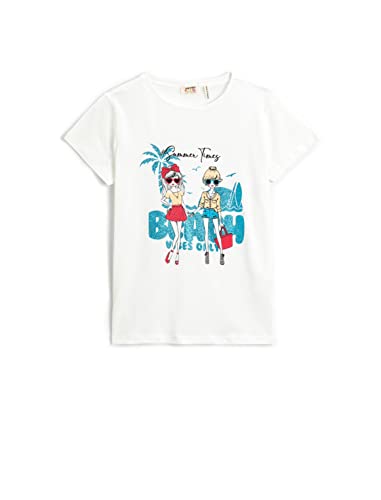 Koton Girls Printed Glittery Short Sleeve T-Shirt Crew Neck Cotton von Koton