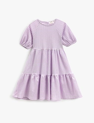 Koton Girls Short Puff Sleeve Dress Relax Cut Crew Neck Tiered von Koton