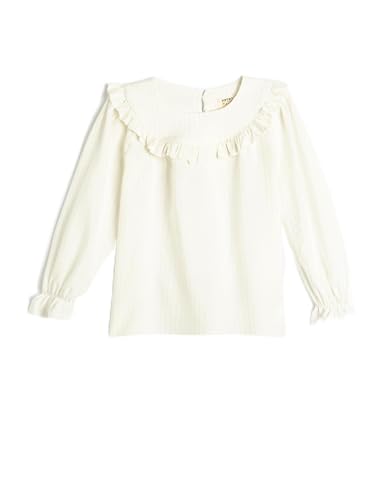 Koton Girls Striped Ruffle Blouse Long Sleeve Round Neck Viscose Fabric von Koton
