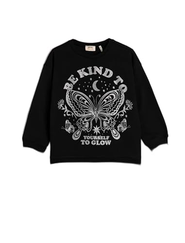 Koton Girls Sweatshirt Butterfly Printed Glittery Long Sleeve Crew Neck Brushed Interior von Koton