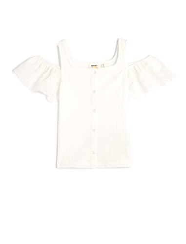 Koton Girls T-Shirt Ruffle Cut Out Detail Button Closure Round Collar von Koton