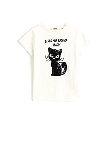 Koton Girls T-Shirt Short Sleeve Crew Neck Cat Sequined Detail von Koton