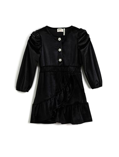 Koton Girls Velvet Dress Long Sleeve Pearl Detail Flower Button Ruffled von Koton