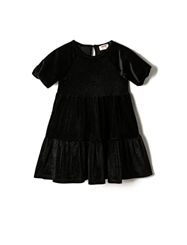 Koton Girls Velvet Glittery Dress Short Puff Sleeve Tiered Round Collar von Koton