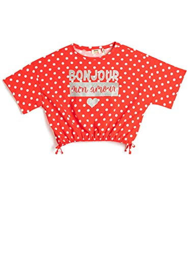 Koton Girlss Crop Oversized Short Sleeve Crew Neck Polka Dot Cotton T-Shirt, Red Design (01d), 9-10 Jahre EU von Koton