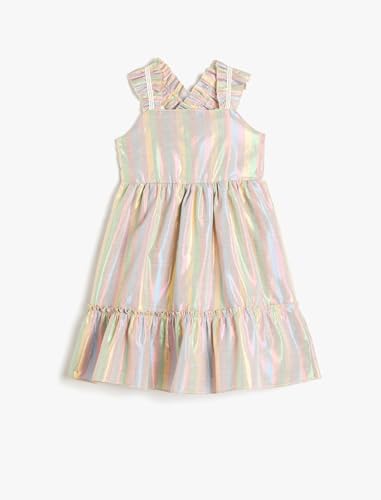 Koton Girlss Midi Gleamy Fabric Ruffle Strappy Lined Dress, Pink Stripe (2s7), 5-6 Jahre EU von Koton