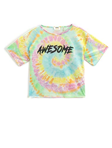 Koton Girlss Oversize Tie-dye Patterned Printed Short Sleeve Round Neck T-Shirt, Blue Design (6d4), 7-8 Jahre EU von Koton