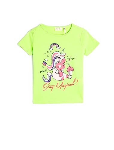 Koton Girlss Unicorn Short Sleeve Crew Neck T-Shirt, Neon Yellow (Ns3), 11-12 Jahre EU von Koton