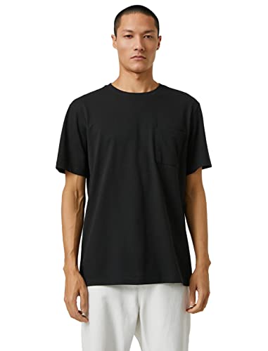 Koton Herren Basic Crew Neck Pocket Detailed T-Shirt, Black (999), S EU von Koton