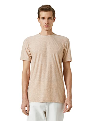 Koton Herren Basic Crew Neck Short Sleeve Slim Fit T-Shirt, Beige (050), M EU von Koton