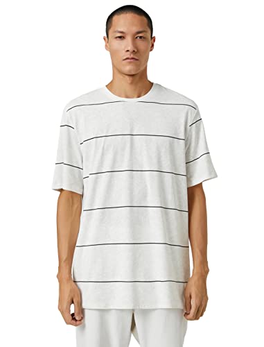 Koton Herren Basic Crew Neck Striped T-Shirt, White Design (05u), L EU von Koton