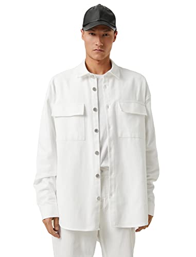Koton Herren Basic Jacket Classic Neck Buttoned Detailed Shirt, White (000), L EU von Koton