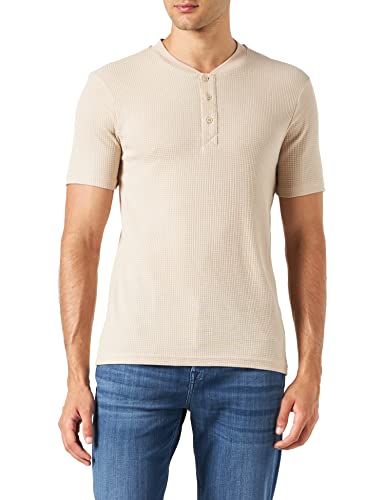 Koton Herren Basic Mandarin Collar Buttoned Slim Fit Short Sleeve T-Shirt, Beige (050), XL EU von Koton