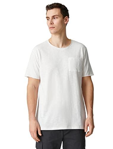 Koton Herren Basic Pocket Detailed Short Sleeve Slim Fit T-Shirt, Ecru (010), M EU von Koton