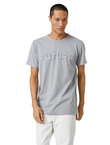 Koton Herren Basic Slogan Printed Crew Neck Short Sleeve T-Shirt, Grey (023), L EU von Koton