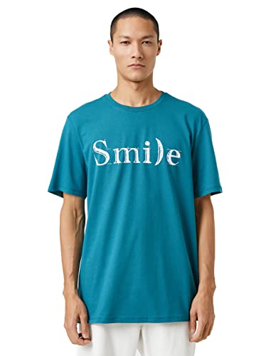 Koton Herren Basic Slogan Printed Crew Neck T-Shirt, Petrol (700), L EU von Koton