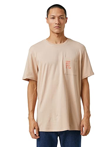 Koton Herren Basic Slogan Printed Pocket Detailed Crew Neck T-Shirt, Beige (050), M EU von Koton