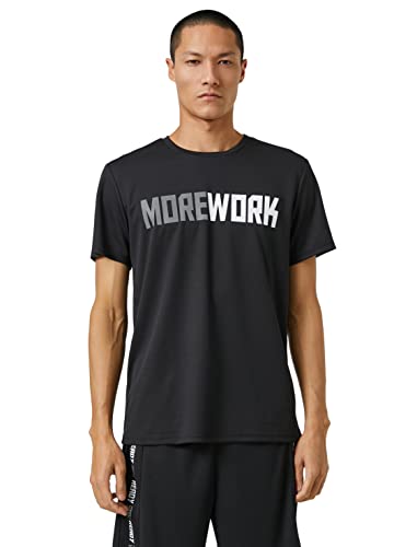 Koton Herren Basic Sport Slogan Printed Crew Neck T-Shirt, Black (999), L EU von Koton