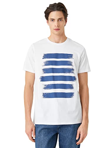 Koton Herren Bedrucktes Rundhals Ärmel T-Shirt, Weiß (000), S EU von Koton