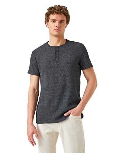 Koton Herren Button Neck Pique Basic T-Shirt T Shirt, Anthracite (045), S EU von Koton