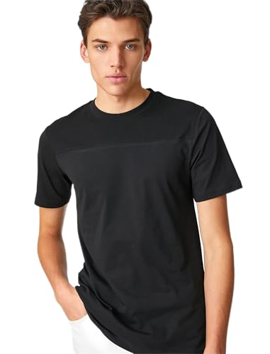 Koton Herren Crew Neck Short Sleeve Seam Detailed T-Shirt, Black (999), L EU von Koton