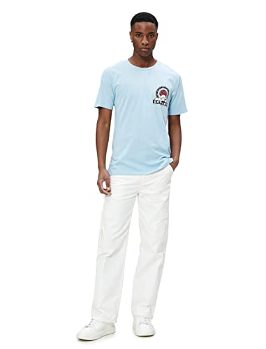 Koton Herren Far East Printed Crew Neck Slim Fit Short Sleeve T-Shirt, Blue (601), S EU von Koton
