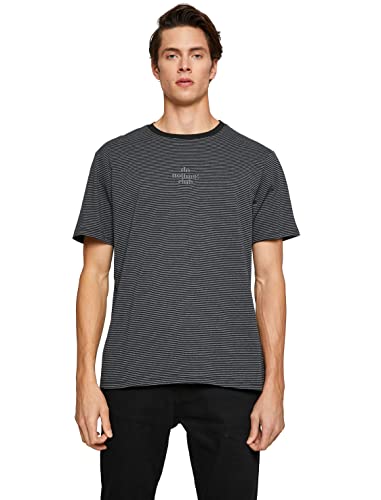 Koton Herren Kurzärmeliges T Fahrradausschnitt Shirt, Schwarze Streifen (9s9), Small von Koton