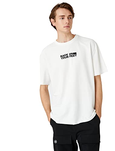 Koton Herren Oversized Slogan Printed Crew Neck Short Sleeve T-Shirt, Off White (001), M EU von Koton