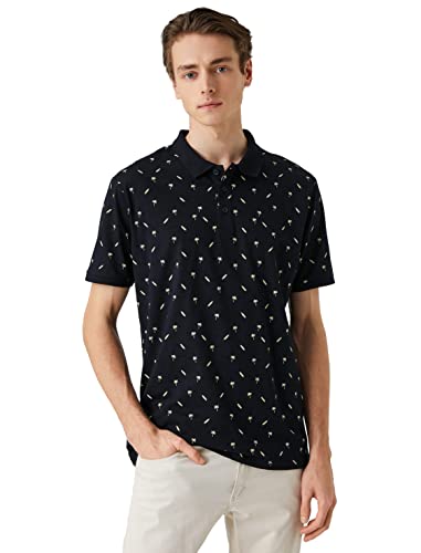 Koton Herren Polo Neck Buttoned Palms Printed Slim Fit T-Shirt, Marine Design (86b), S EU von Koton
