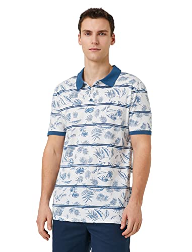 Koton Herren Polo Neck Buttoned Slim Fit Leaf Detailed T-Shirt, Ecru Design (0d1), M EU von Koton