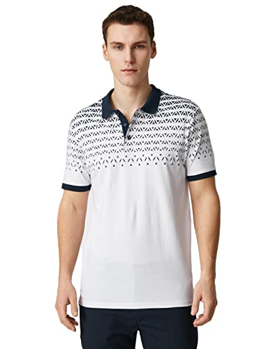 Koton Herren Polo Neck Buttoned Slim Fit Psychedelic Printed Detailed T-Shirt, White Design (0d0), M EU von Koton