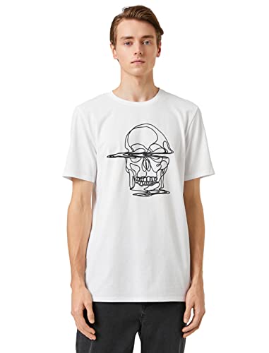 Koton Herren Skull Embroidered Crew Neck Cotton Short Sleeve T-Shirt, White (000), L EU von Koton