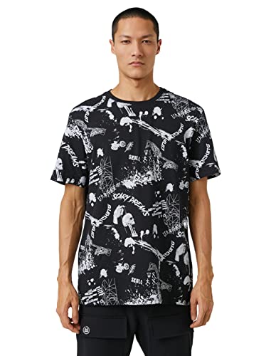 Koton Herren Skull Printed Crew Neck Short Sleeve T-Shirt, Black Design (06d), L EU von Koton