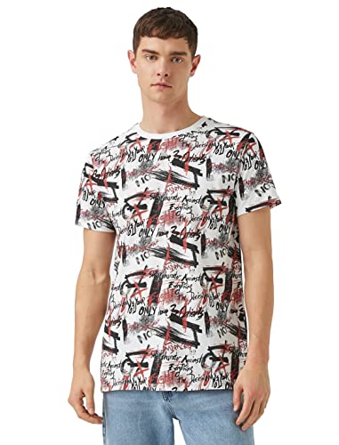 Koton Herren Slim Fit Printed T-Shirt T Shirt, White Design (05u), XL EU von Koton