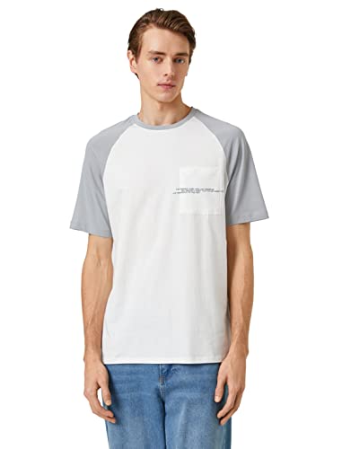 Koton Herren Slogan Embroidered Raglan Sleeve Pocket Detailed Crew Neck T-Shirt, Ecru (021), XL EU von Koton