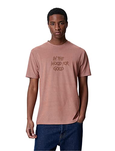 Koton Herren Slogan Embroidered Slim Fit Crew Neck Short Sleeve T-Shirt, Terracotta (Km1), M EU von Koton